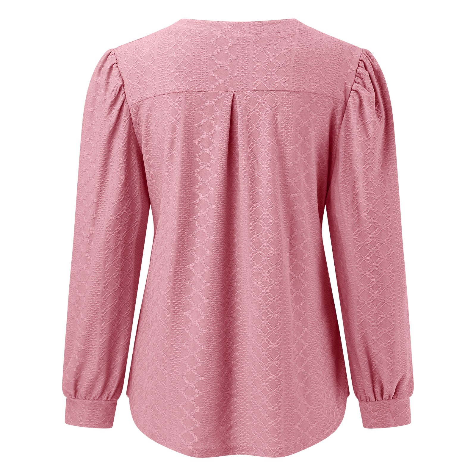 thumbnail image 5 of Top de manga larga con cuello en V y tejido jacquard para mujer - Camiseta holgada de color liso, 5 of 6
